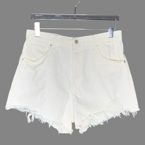 Levis 31 High Waisted Mom Shorts White Raw Hem Cotton Classic Denim - Picture 1 of 11